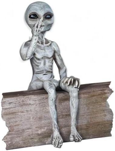 Rude Alien Statue “Flipping The Bird” 10″ H Shelf Sitter Extraterrestrial Figurine Funny Home or Garden Decoration (Alien Gray)