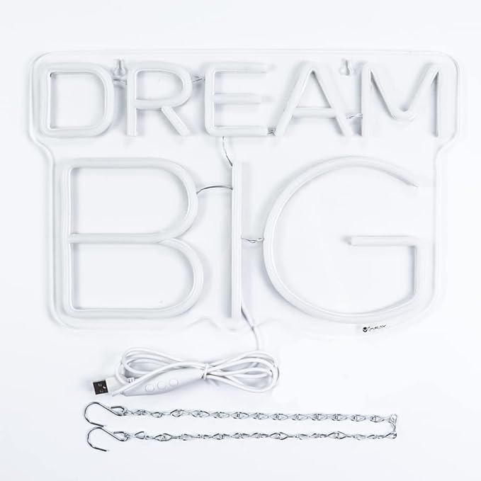 Dream-Big Neon Sign For Wall Decor In Bedroom or Bar,Dream Led Neon Sign For Birthday Gifts,Festivals Decoration,Party Sign Hang on Wall 15 * 9.8inches