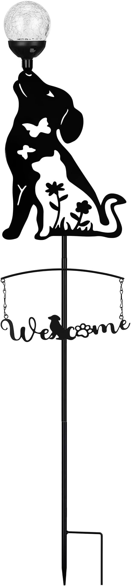 Solar Outdoor Garden Stakes with Crystal Ball Light Solar Metal Dog Statue Black Dog Patio Garden Decorative Stakes with Solar Lantern Christmas Birthday Gifts