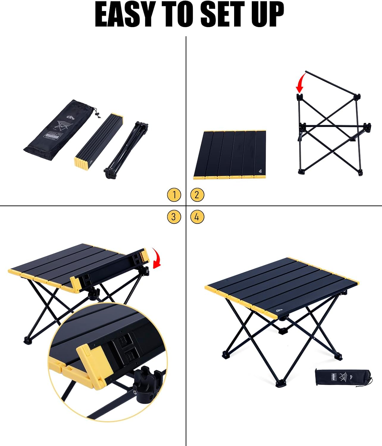 iClimb Ultralight Compact Camping Folding Table with Carry Bag (Silver - L)