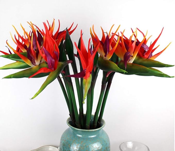 Large Bird of Paradise 32 Inch Permanent Flower,UV Resistant No Fade Flower Part is Made of Soft Rubber PU,Artificial Flower Plants for Home Office 2 Pcs (Orange red)