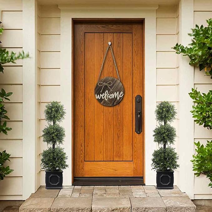 38''T Outdoor Boxwood Triple Ball Topiary Potted Plant Anti-UV Front Door Decor 2Pack