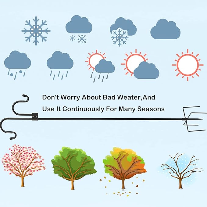 Double Shepherds Hooks For Outdoor 108 Inch, Heavy Duty Metal Bird Feeder Pole Stand With 5 Base Prongs, 28.5 To 108 Inch Adjustable Garden Holder For Hanging Plant, Wind Chimes, Wedding Garden Etc