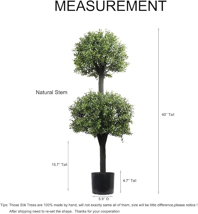 40'' Outdoor Artificial Boxwood Double Ball Topiary Trees Potted Plants Home Decor 2 Pack