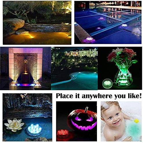 Submersible Led Lights, Submersible Waterproof RGB Change Remote Controlled Submersible Led Lights for Pond Pool Fountain Aquarium Vase Hot Tub Bathtub Fish Tank Party Halloween (4 Pack)