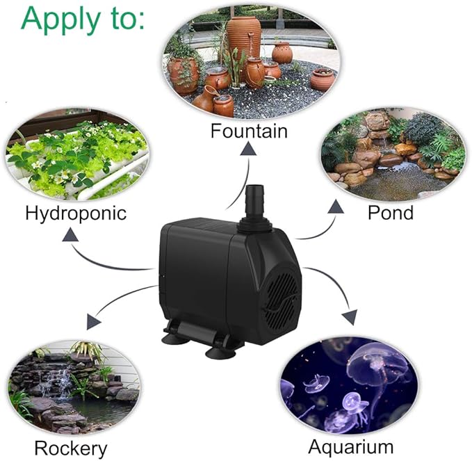 Submersible Pump 660GPH (2500L/H 45W) Ultra Quiet with Dry Burning Protection 8.2ft High Lift for Fountains, Hydroponics, Ponds, Aquariums & More…