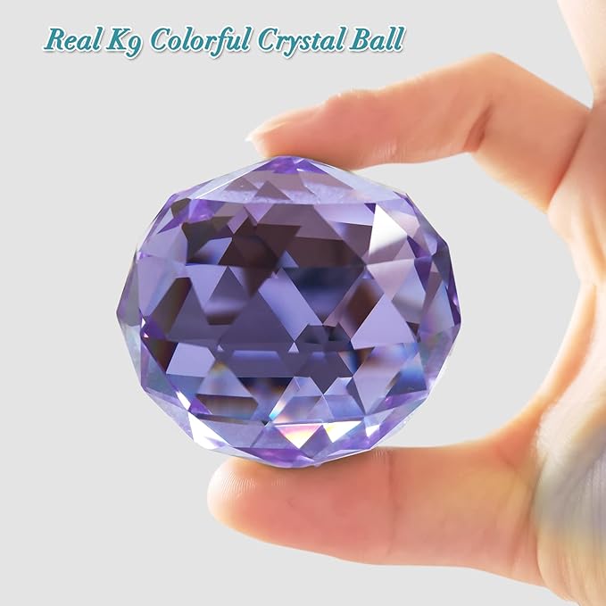 Fonmy Gazing Ball Spiral Tail -Decorative Wind Spinner Sun Catcher Rainbow Maker 11 inch Tail and 2 inch Purple Crystal Orb. Indoor Outdoor Garden Decoration -13 inch Height