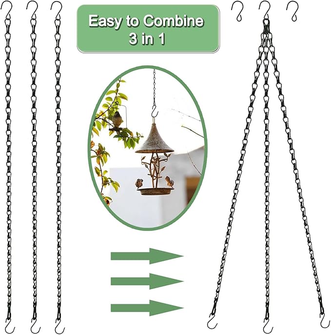 15 Pack 25" BLK Storagehook Black Hanging Chains with Hooks for Hanging Bird Feeders Planters Baskets Billboards Lanterns Wind Chimes Ornaments