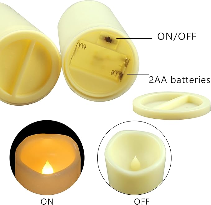 Outdoor Battery Operated Flameless Pillar Candles Auto Daily Timer Waterproof Realistic Flickering Electric LED Lights Wreath Jingle Bell Snowman Decals Christmas Decoration 3”X6” 2 Pack