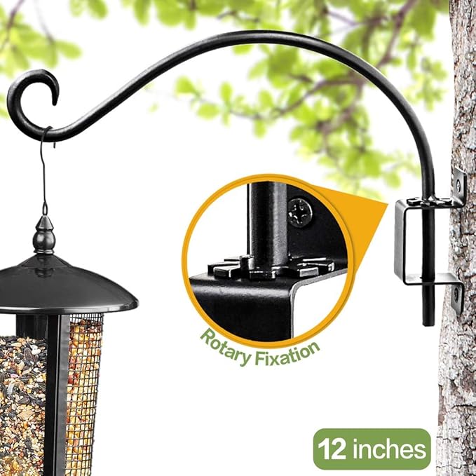 AJART Bird Feeder Hanger of Swivel Hanging Plant Bracket for Outdoor(Black) More Suitable for Outside birdhouses Plant Hooks (12"-2PCs)