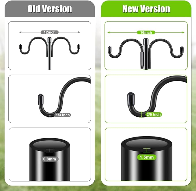 Gtongoko Double Shepherds Hook for Outdoor, 92.5 Inch Heavy Duty Bird Feeder Pole 3/4 Inch Thick Garden Hooks for Hanging Hummingbird Feeder, Plant Baskets, Solar Light Lanterns, 1 Pack