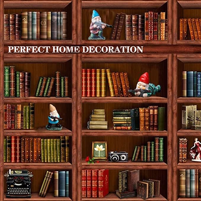 Garden Gnomes, 4.5inch Gnome Statues, Military Gnome with Gun, Funny Army Gnomes Decorations for Yard, Indoor Outdoor Halloween Christmas Thanksgiving Gifts (Red+Yellow+Blue)