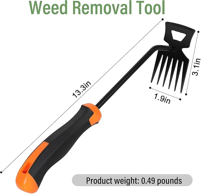Weed Removal Tool, 2025 New Garden Weeding Tools Manganese Steel Hand Weeder Tool with Handle, 4 Teethes Dual Purpose Manual Weeders Tool Weed Pulling Tool for Garden (Six Teeth)