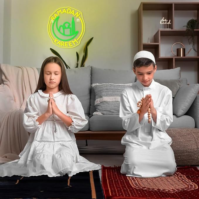 Ramadan Kareem Neon Sign Ramadan Decoration Neon Signs for Wall Decor Dimmable Ramadan Mubarak Neon Lights LED Light Up Sign for Islamic Bedroom Living Room Ramadan Celebration Gift Muslim Party