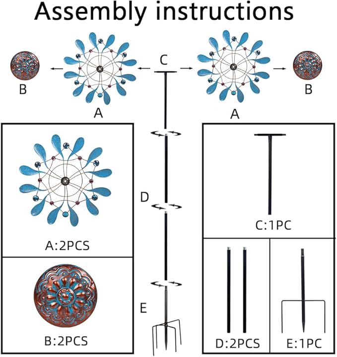 Stargarden Wind Spinners Outdoor, Large Kinetic Wind Spinner, Waterproof Blue Pinwheels with 4 Sturdy Stake, Metal Windmill for Yard, Porch Decor (21 * 90 Inches)