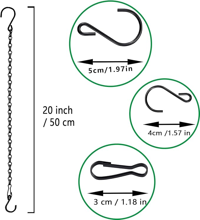 RIFNY Hanging Chain with Hooks, 10 Pieces 20 Inch Black Chain for Hanging Bird Feeders Planters Baskets Billboards Lanterns Wind Chimes Ornaments Outdoor/Indoor Use(20 inch 10pcs
