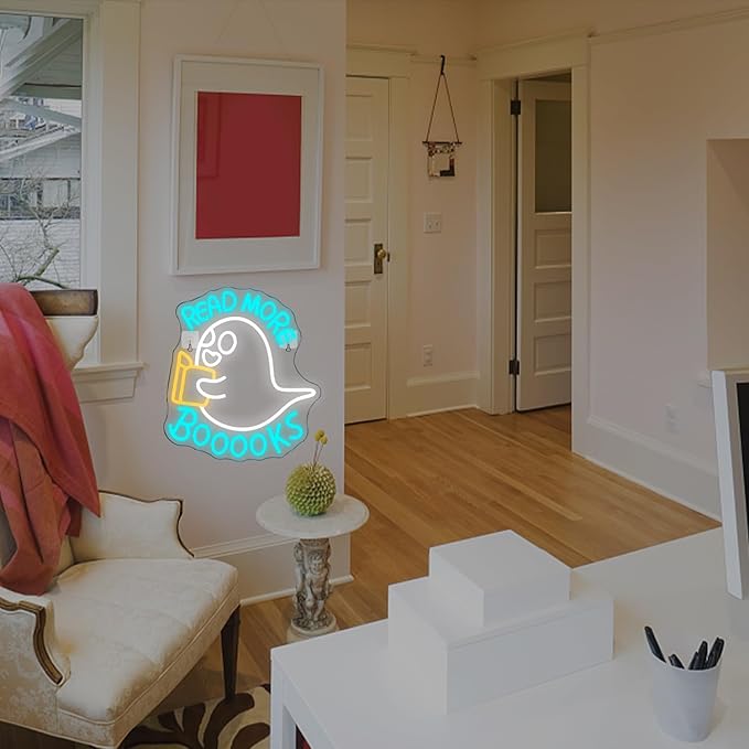 Read More Booooks Neon Sign Read More Books Neon Signs for Wall Decor Dimmable Book Neon Lights Classroom LED Light Up Boo Sign for Bedroom Bookstore Reading Room Library Study Room Decoration