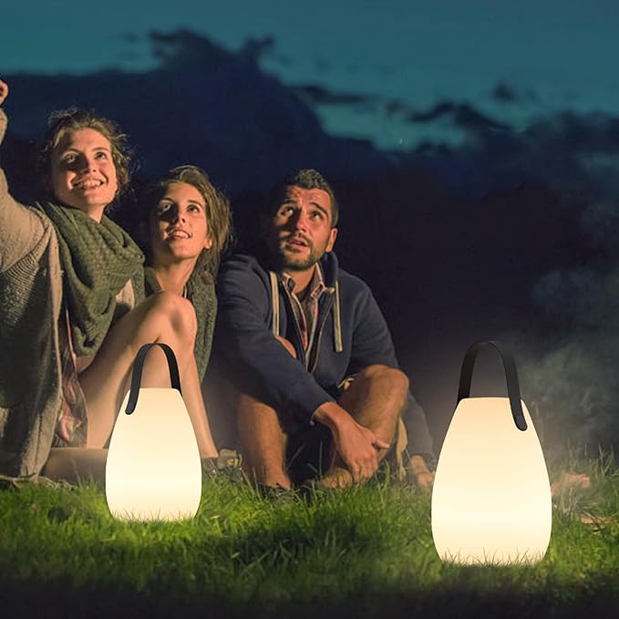 uuffoo Portable Outdoor Table Lamp, Dimmable Cordless Lamp with Remote and 7 RGB Colors IP44 Waterproof Hanging Lamp Indoor/Outdoor Night Lamp Lantern for Bedroom Garden Dining Camping