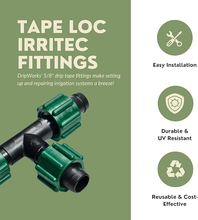 10-Pack USA Made - Premium Drip Tape Irrigation Tubing Coupling (5/8" or .625" - .645") Universal Perma-Loc Connector Barbed Locking Fitting - Fits All Brands 16mm Drip Tape AG Tubing