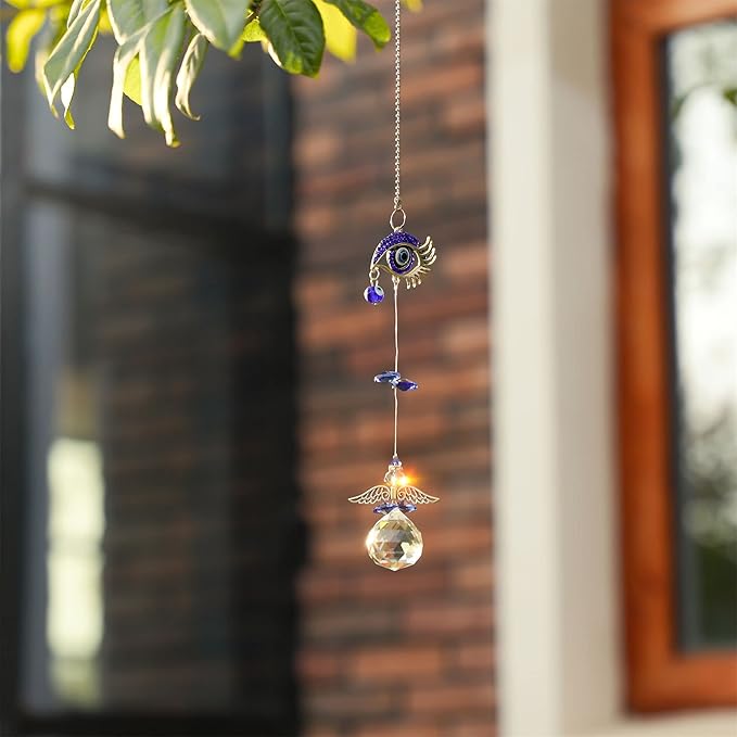 3pcs Evil Eye Suncatchers with Crystal Prism Balls Window Hanging Decoration Ornament Sun Catchers Rainbow Maker Pendant