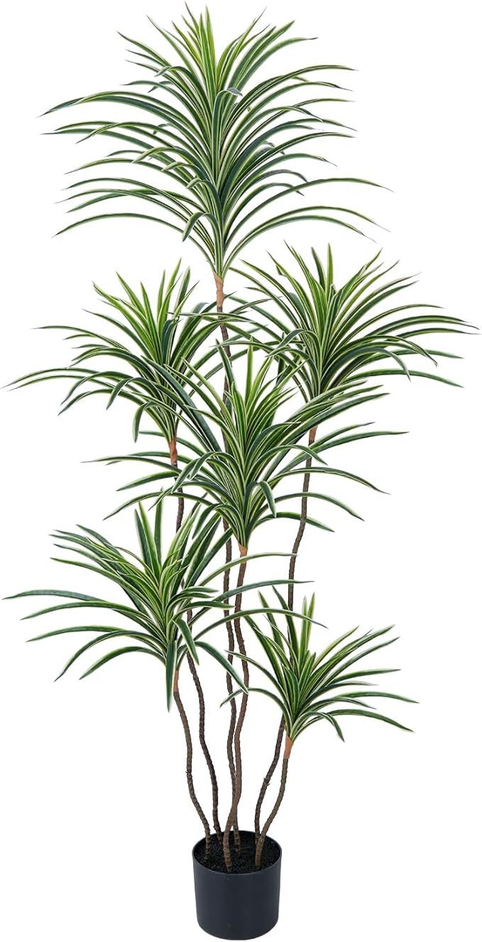 Artificial Dracaena Plants Indoor, 5 ft Faux Tropical Floor Plants Indoor, Tall Fake Yucca Silk Tree in Pot, Artificial Trees for Home Office Decor Indoor Outdoor Housewarming Gift