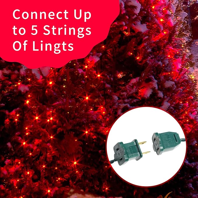 Ultra-Bright Connects End to End Red Christmas Mini Lights 300L 63.8Ft(2Sets-Each 150L)UL Listed Incandescent Bulb String Light for Indoor Outdoor Holiday Garden Party Christmas Tree Decor