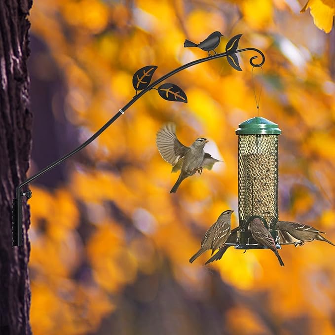 MorTime Extended Reach Wall Mounted Deck Hook, 26.5 Inches Multidirectional Heavy Duty Metal Bird Wall Bracket Wall Mounted Pole for Outdoor Lanterns Wind Chimes Bird Feeders