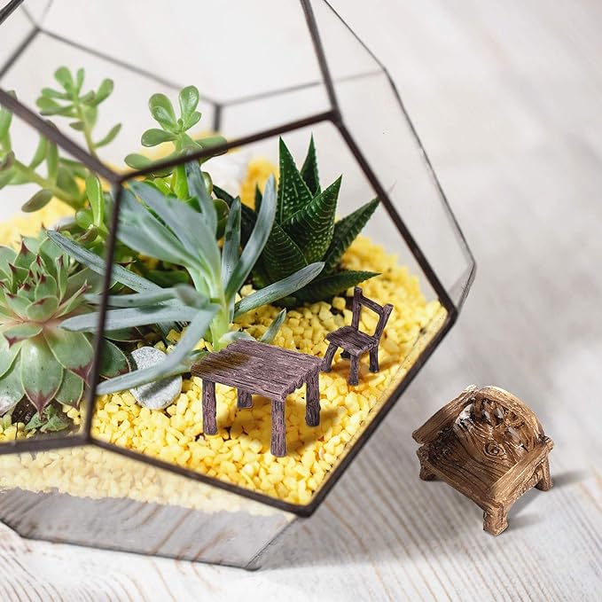 Skylety 12 Pieces Garden Furniture Ornaments Miniature Table and Chairs Set Village Micro Resin Bench Chair for Dollhouse Accessories Home Micro Landscape (Vintage Style)