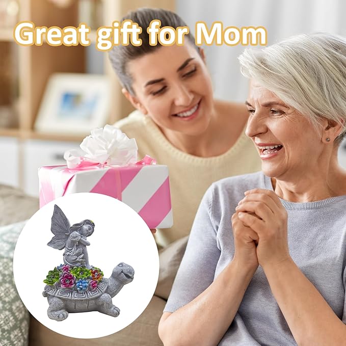 Solar Garden Statue Angel and Turtle,Figurines Outdoor Decor,Outdoor Solar Statue with LED Lights for Yard,Patio,Lawn Art Decoration,Housewarming Gift