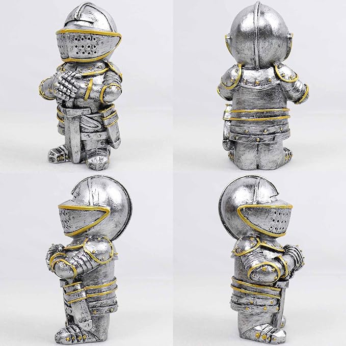 nezababy Knight Gnomes Guard Garden Statue Decoration Medieval Wee Crusader Battle Swordsman Fighting Outdoor Figurines Lawn Decor Resin (E)