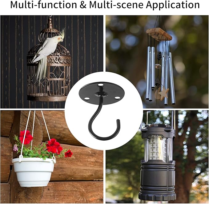 Ceiling Hooks for Hanging Plants - Metal Plant Bracket Iron Wall Mount Lanterns Hangers for Hanging Bird Feeders, Lanterns, Wind Chimes, Planters, Outdoor Decoration Hooks (Black)