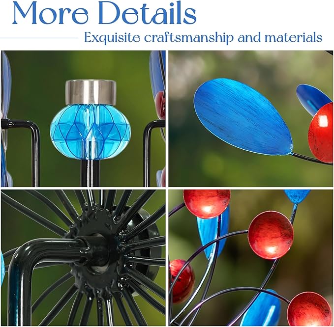 Wind Spinners for Yard and Garden Large - 80 inch Wind Spinners Outdoor Metal Large with Solar LED Light, Wind Sculptures & Spinners Windmills for Birthday Gifts Decorations(24 Diameter)