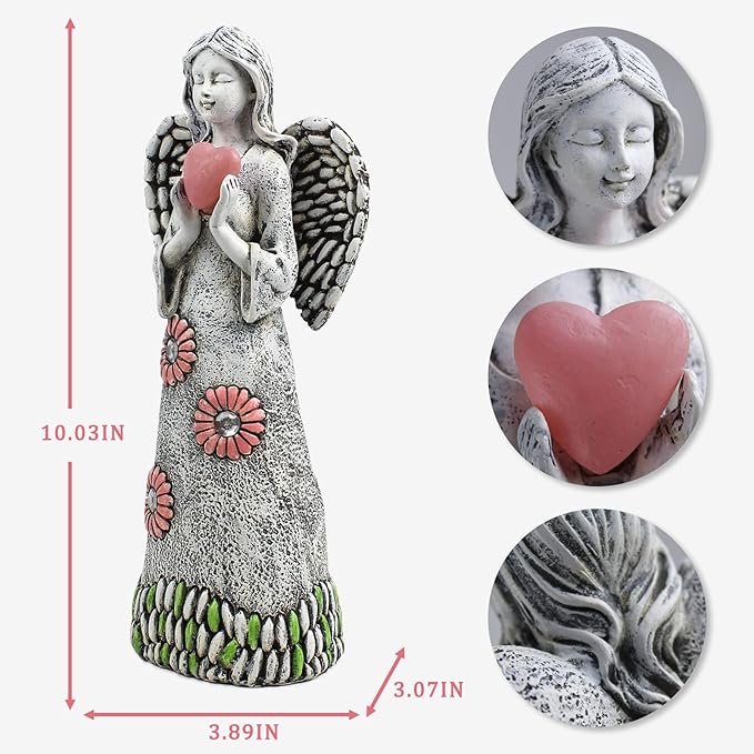 Solar Angel Garden Statue,Garden Angel Figurines,Solar Garden Sculpture with Resin Angel Decor for Patio Lawn Yard Porch Decorations,Housewarming Garden Gift,10.03inch
