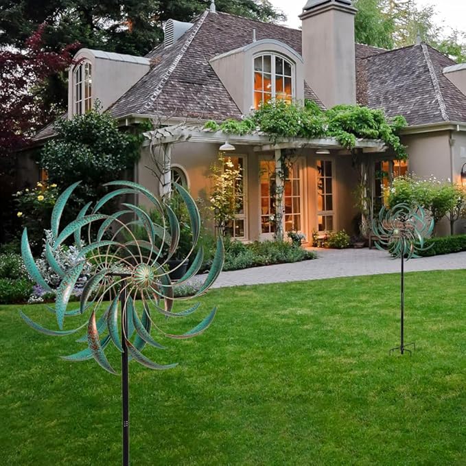 VEWOGARDEN Large Wind Spinners for Yard and Garden, Waterproof Metal Doubles Wind Spinners Outdoor Decor, Wind Sculptures & Spinners with Stakes (23" W * 80" H)