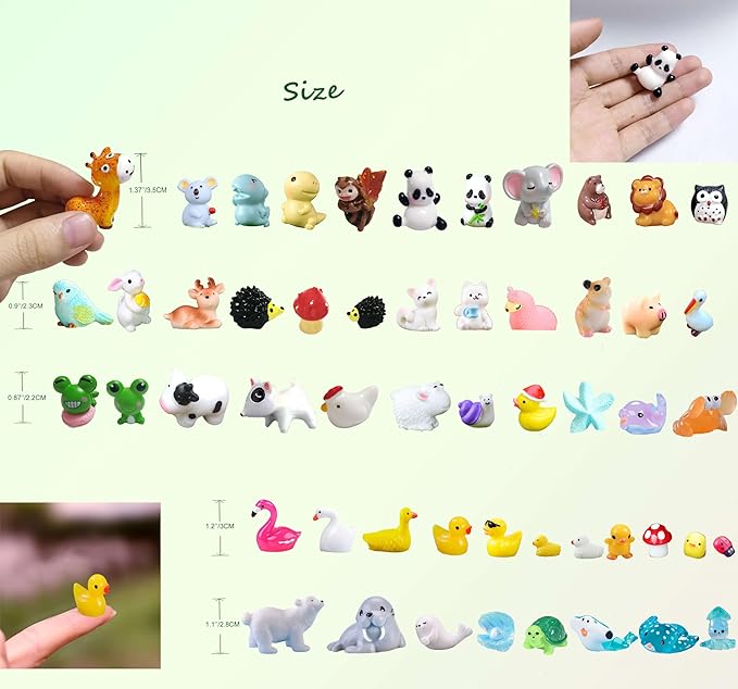 Mini Resin Animals Figures Set 100 Pieces for Miniature Garden Decor - Slime Charm for Craft - Tiny Resin Animal