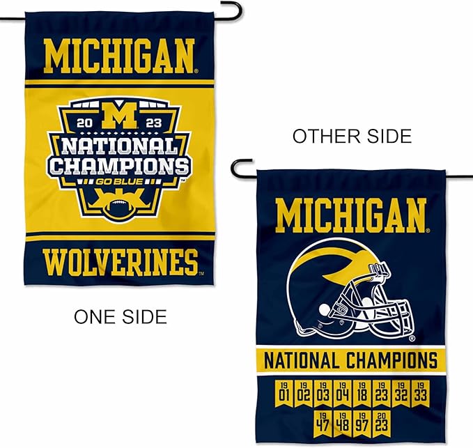 College Flags & Banners Co. Michigan Team University Wolverines 2023 and 12 Times 12x Football National Champions Garden Flag with Pole Stand Holder
