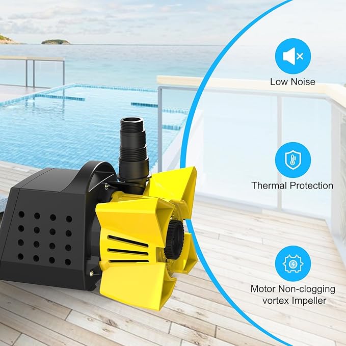3200GPH Sump Pump - 100W Submersible Water Pump with Barrier Bag, Ultra Quiet Aquarium Pump with 33FT Power Cord for Pond, Waterfall, Fish Tank, Statuary, Hydroponic, Yellow