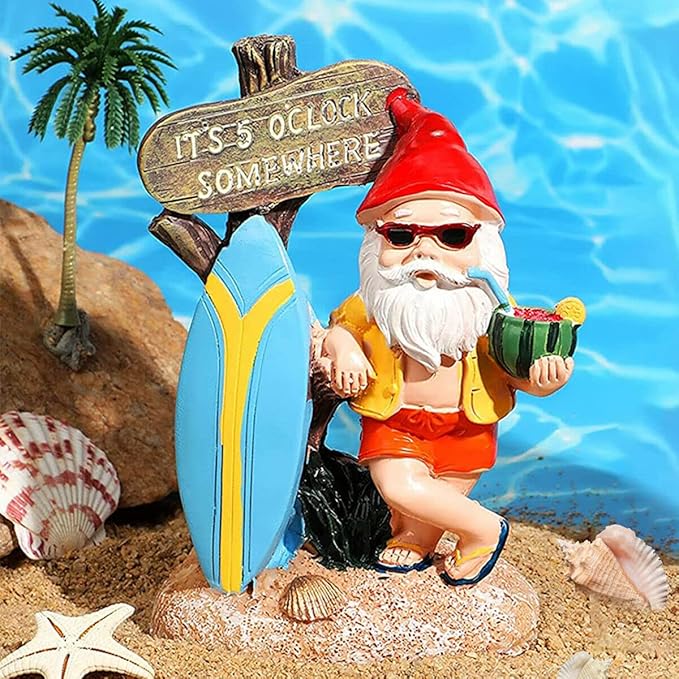 Garden Gnomes Outdoor Funny-It is 5 O'clock Somewhere Gnome Ourdoor Statue for Indoor Outdoor Garden Gnome Sculpture Patio Yard Lawn Dwarf Decoration
