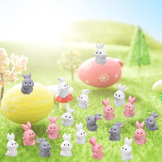 Marsui 100 Pcs Bunny Miniatures Figurines Rabbit Miniature Accessories Easter Garden Landscape Garden Rabbit for Easter Garden Accessories Dollhouses Decoration(Funny Rabbit)