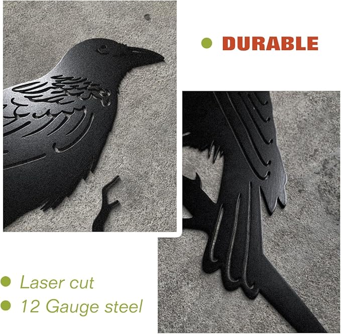 Raven Decor,Metal Birds Yard Decor,Metal Yard Art Outdoor and Garden,Tree Decorations Outdoor,Metal Yard Animals,Black Crows Halloween Decor,Garden & Patio Decor