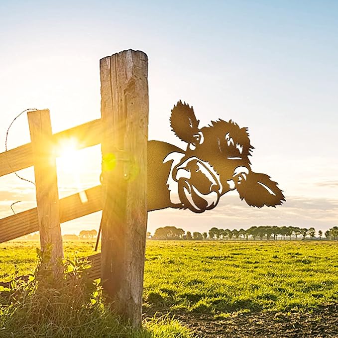 Peeping Cow Metal Art Farm Garden Decor Garden Fence Decoration Outdoor Decoration for Farmhouse,Yard,Lawn