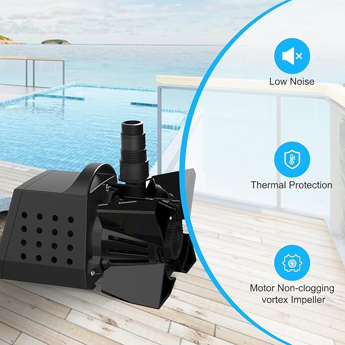 3000GPH Pond Pump - 200W Submersible Water Pump with Barrier Bag, Ultra Quiet Aquarium Pump with 33FT Power Cord for Pond, Waterfall, Fish Tank, Statuary, Hydroponic, Black