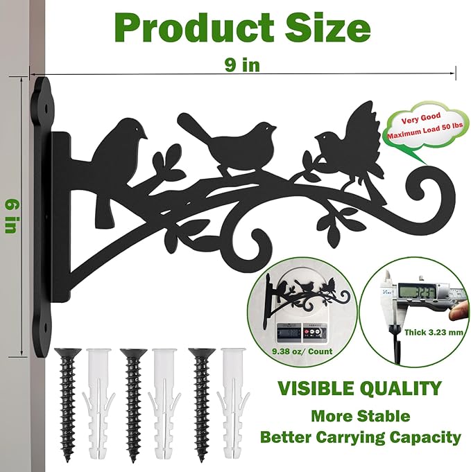 2 Pack Hanging Plant Hanger Outdoor 9-in Hanging Basket Wall Hooks - Heavy Duty Metal Plant Bracket Hook for Hanging Flower Baskets,Bird Feeder