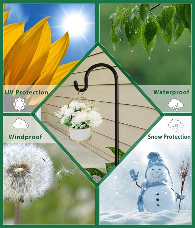 Artibear Adjustable Outdoor Shepherd Hook Stand with 5 Prong Base, 76 Inches Tall 3/5 in Thick, Shiny Black (1 Packs)