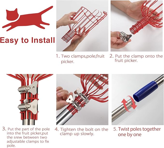 DnSail Fruit Picker Pole Tool with Basket Telescoping - Adjustable Mango Picker 35-68 inch Long Handle - Apple Orange Avocado Acorn Lemon Pear Pomelo Chery Picker for Tree