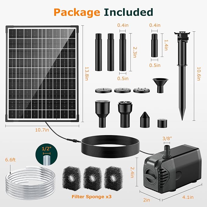 POPOSOAP Solar Fountain Pump, 20W Solar Powered Water Pump with 6.6FT Water Pipe, 320GPH Solar Pond Pump for Pond, Fish Tank, Yard and Wildlife Garden