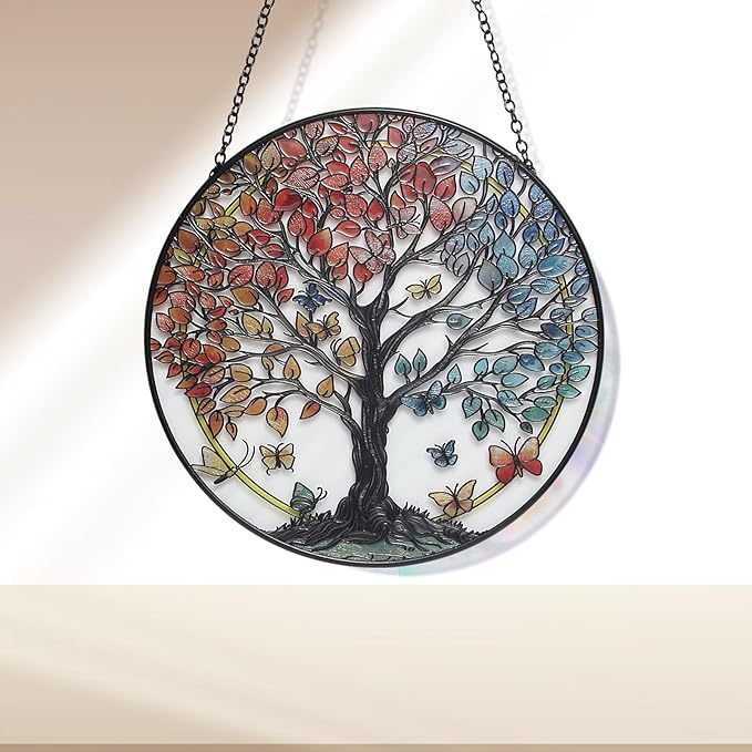 Tree of Life Garden Sun Catcher, Stained Glass Window Hanging, Suncatchers for Windows Hanging, for Friends, Family, and Women 6.31 * 6.31
