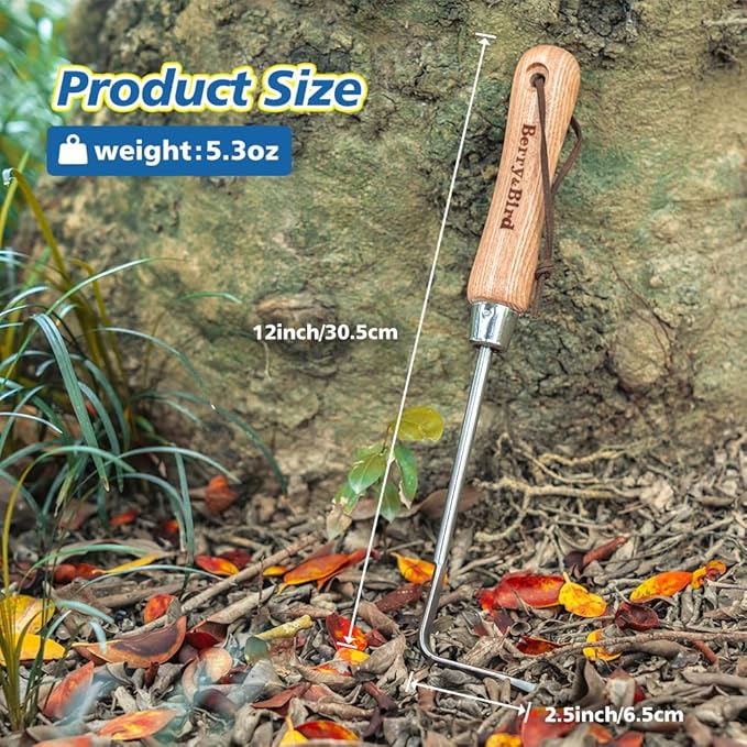 Berry&Bird Garden Hook Weeder, L-Shape Single Claw Hook Crack Weeder for Crevice Weeding and Soil Loosening, Garden Digging Cultivator Weed Remover Tool for Garden Patio Lawn Yard Moss Terrace Paving