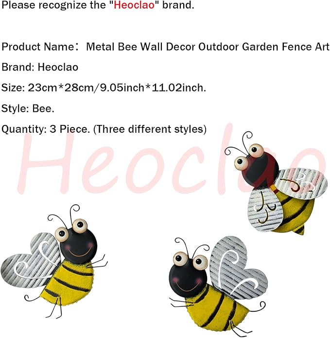 3 Pcs Metal Bee Wall Decor, Cute Bumble Bee Sculpture, Funny Animal Wall Decor - Yellow Bodies, Black Stripes, Large Eyes for Home Office Decor (Bee)