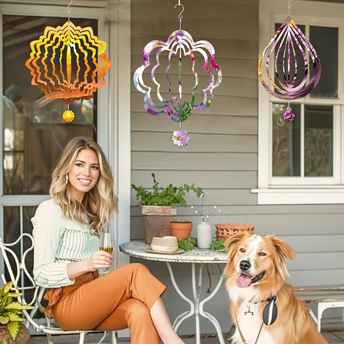 Sublimation Wind Spinner Blanks, 8 Pack 10 Inch 3D Aluminum Metal Hanging Wind Spinner Bulk for Garden Yard Outdoor, Window Porch Decoration for Heat Press Transfer DIY